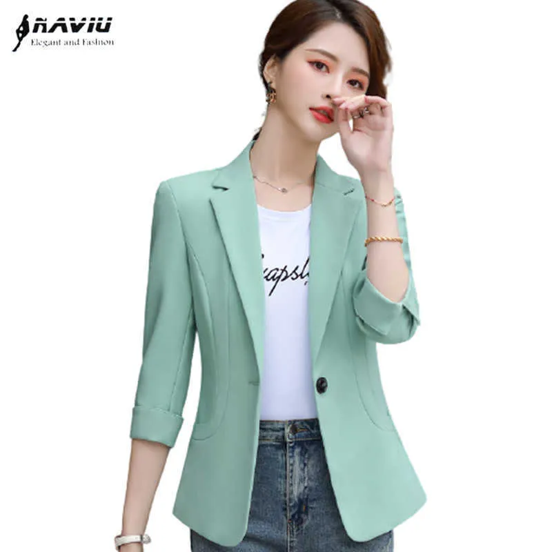 Vert clair Blazer femmes printemps été mode Tempermant demi manches Slim veste bureau dames travail manteau 210604