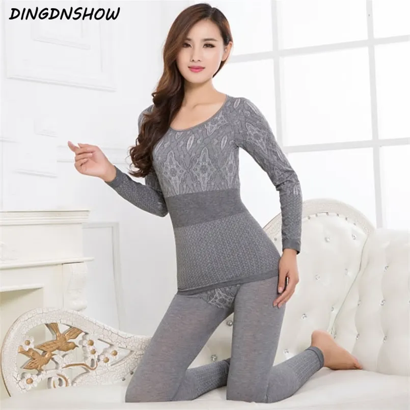 Thermal Underwear Winter Seamless Antibacterial Warm Sexy Ladies Clothes Intimates Print Long Johns Women Shaped Sets 211108