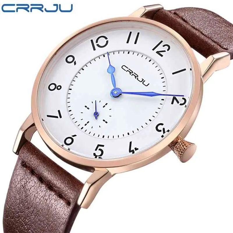 Crrju腕時計高級ブランド男性超薄い革腕時計時計男性クォーツスポーツウォッチ男性防水カジュアルな腕時計Relogio 210517