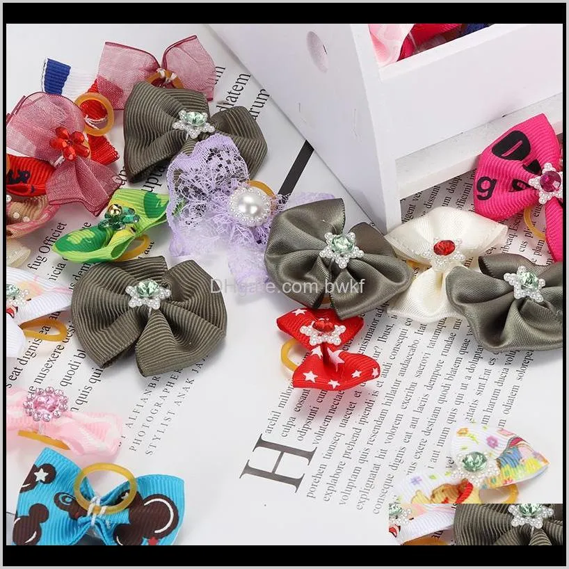 100pcs dog hair bows dog topknot multicoloured bows pet puppy hair bows bright flower peals pet grooming products 201127