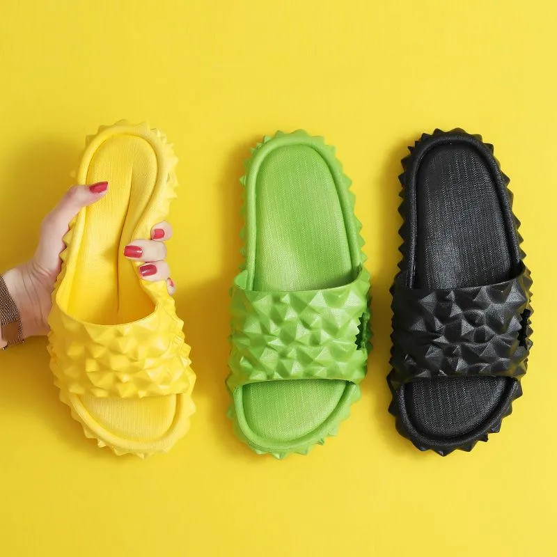 슬리퍼 여름 여성의 재미 있은 두리안 신발 야외 해변 슬라이드 홈 욕실 플립 플롭 슬라이더 샌들