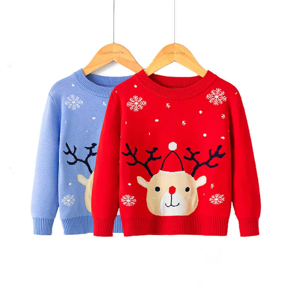 Winter Clothes Kids Sweater Boys Girls Baby Chrismas Tecknade för Chidren Vår Höst Knitting Mjuka hudvänliga kläder Y1024