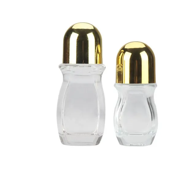 2021 30ML 50ML Botellas vacías de vidrio con rodillo con bolas de plástico y tapa negra / dorada para aceite esencial Perfumes Desodorante Contenedor