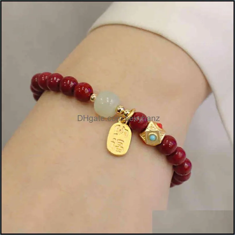 Bracelets bracelet raw Natural ore cinnabar female Hotan jade real Jinfu brand jewelry purple gold sand