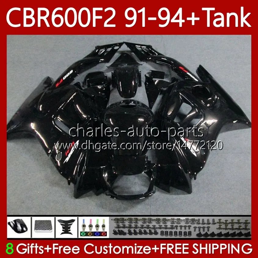 Body + Tank for Honda CBR 600F2 600 F2 CC 600FS 91 92 93 94 Bodywork 63NO.43 CBR600 FS CBR600F2 CBR600FS 1991 1992 1993 1993 CBR600-F2 600CC 91-94 FATERSY KIT لامع أسود