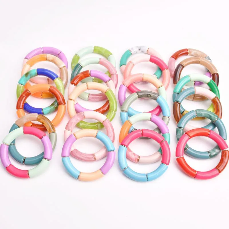 Bracelet Rainbery 2021 acrylique élastique perlé couleurs Bracelet bohème couleur correspondant coude Bracelets Spot cuivre plaquette