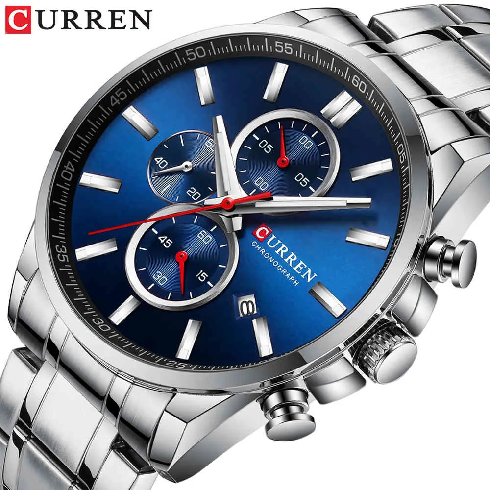 Nieuwe Curren Horloges Heren Merk Mode Sport Chronograph Quartz Mannelijke Horloge Roestvrijstalen Band Datum Klok Lichtgevend Pointers Q0524