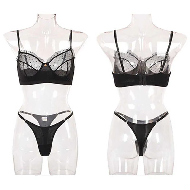 Ruffle Mesh Lace Lingerie Women Underwear Set Transparent Bras