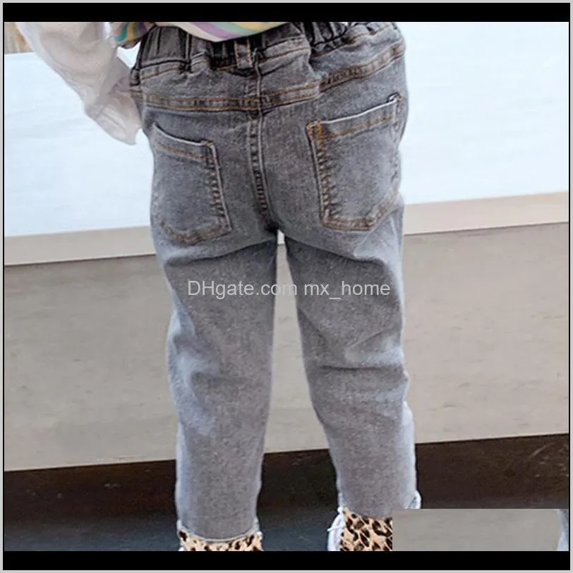 humor bear children`s clothing new children`s pants girls leopard jeans spring and autumn cotton baby kids children`s pants 201204