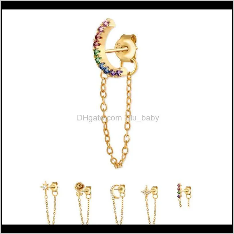 februaryfrost brand minimalism 925 sterling silver earrings for women jewelry long tassel drop earrings rainbow cz pearl flower dangle