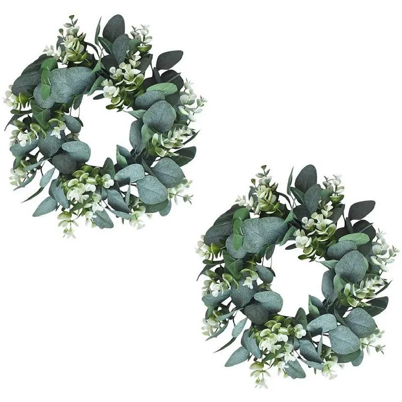 2-paczki 13-calowy wieniec eukaliptusowy, sztuczny zielony girlanda do domu wiosna lato letni dom wieńce dekoracyjne kwiaty wieńce
