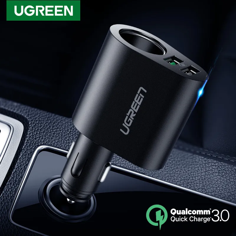 Ugreen Quick Charge 3.0 90W Telefono a ricarica rapida per iPhone Xiaomi Dual USB Charger Car Cigarette