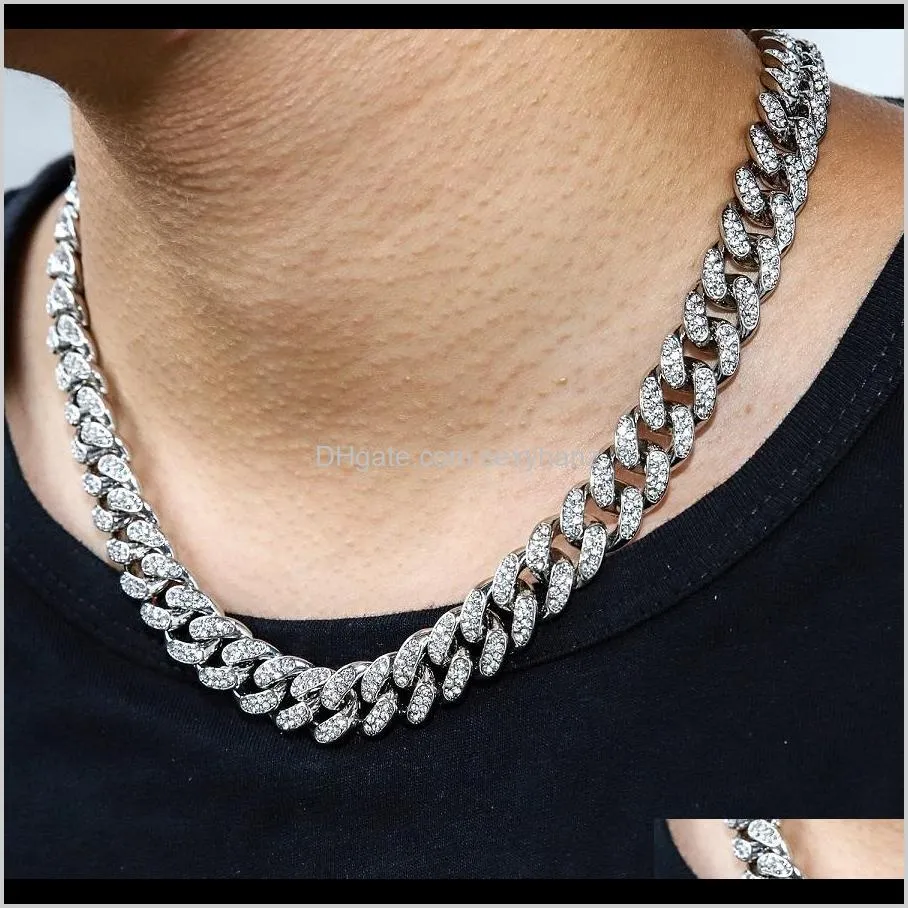 new hot seller iced out bling  cuban necklace link chains hip hop jewelry high quality 18inch 20inch 24inch chain gold silver