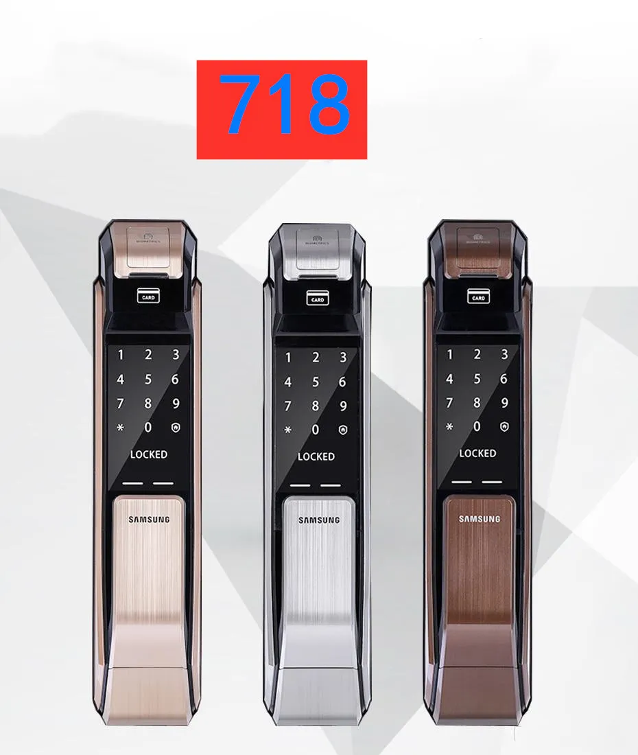 Samsung SHS-P718キーレスロックゴールドシルバーフィンガープリントプッシュプル2ウェイデジタルドア英語版ビッグモールズ