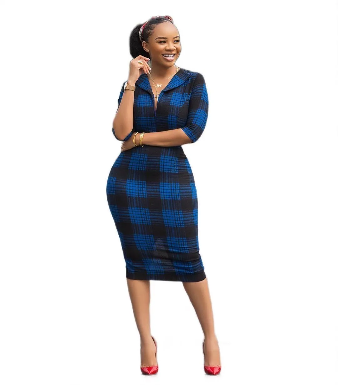 Abito Scozzese Da Donna Aderente Mezze Maniche Con Scollo A V Elegante Da Donna Da Ufficio Classy Modest Vestidos Fashion Package Hip Slim Sheath Robes 210416 Da 51 31 DHgate