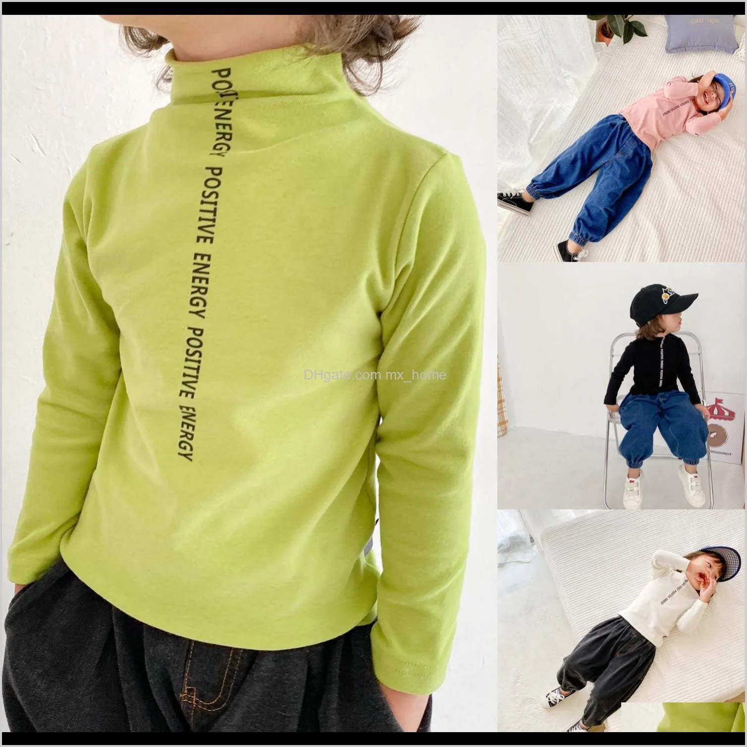 2021 kids t-shirts turtleneck cotton tee new winter clothes for toddler girls baby boys letter print top long sleeve casual pullover