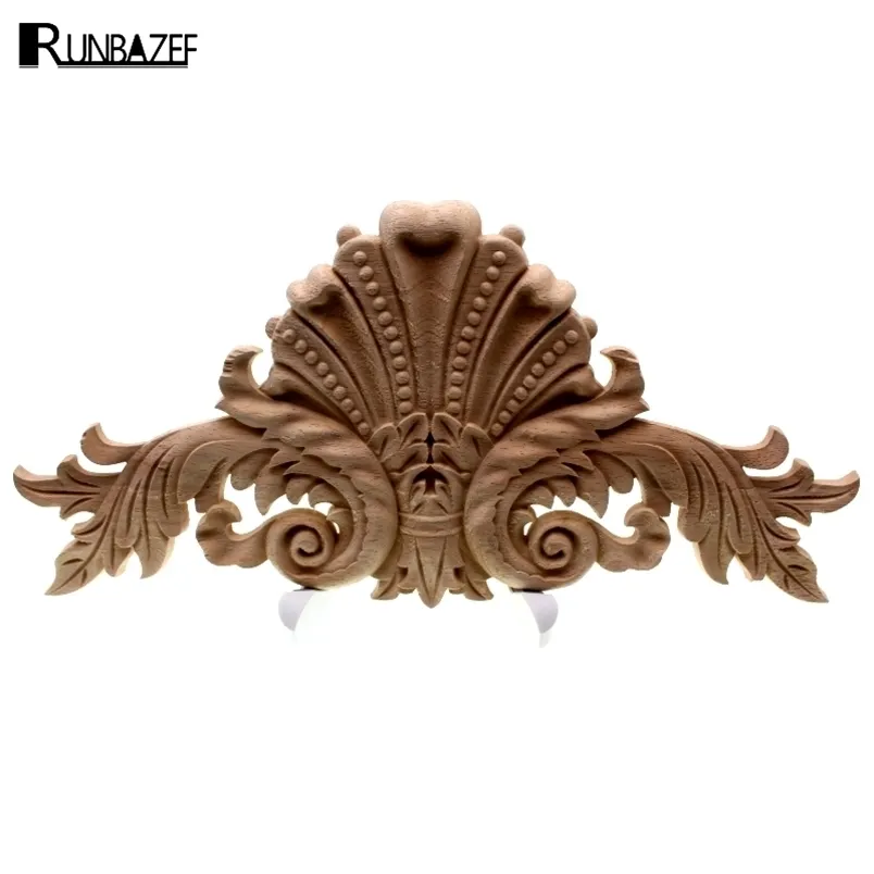 RUNBAZEF Antique Decorative Wood Appliques Furniture Decor Cabinet Door Irregular Wooden Mouldings Flower Carving Figurine Craft 211105