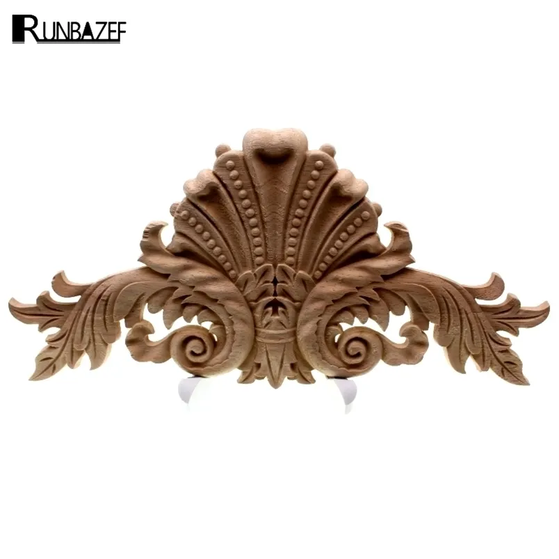 Runbazef Antique Decorativo Madeira Appliques Móveis Decor Armário Porta Irregular Madeira Molduras De Madeira Flor Escultura Figurine Craft 211105