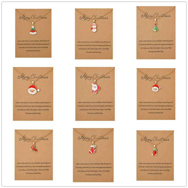 Buon Natale Ciondolo Babbo Natale Collana girocollo Carta dei desideri Gioielli in oro Decorazioni regalo di Natale Capodanno per donna Uomo Bambini