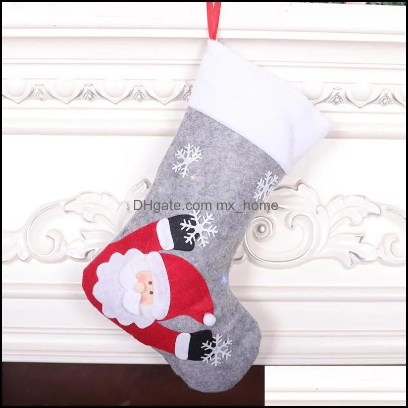 2021 Luminous Christmas Stocking Gift Bag Gray with Lights Christmas Eve Interior Decoration Pendant