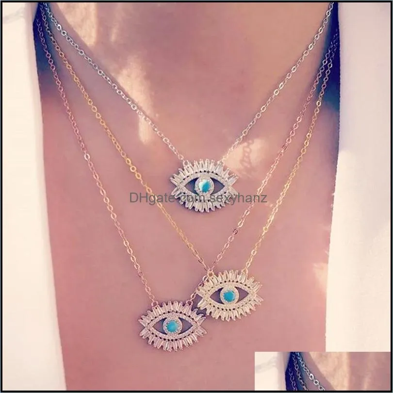 18k gold plated Turkish evil eye necklace lucky girl gift Baguette cubic zirconia turquoise geomstone top quality evil eye jewelry