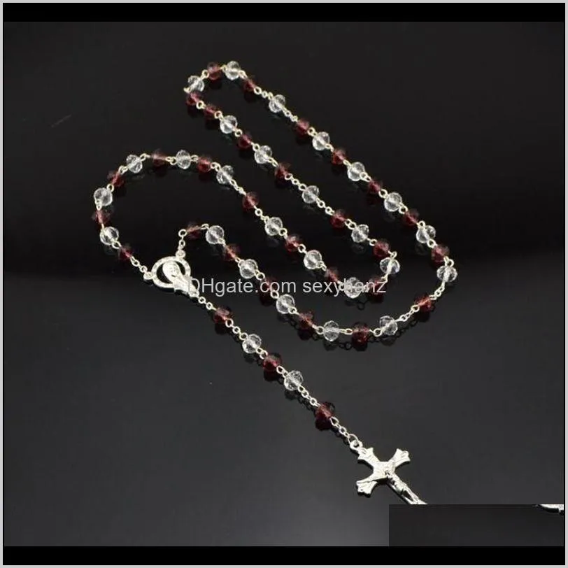 crystal cross rosary necklace fashion long catholic religious jewelry