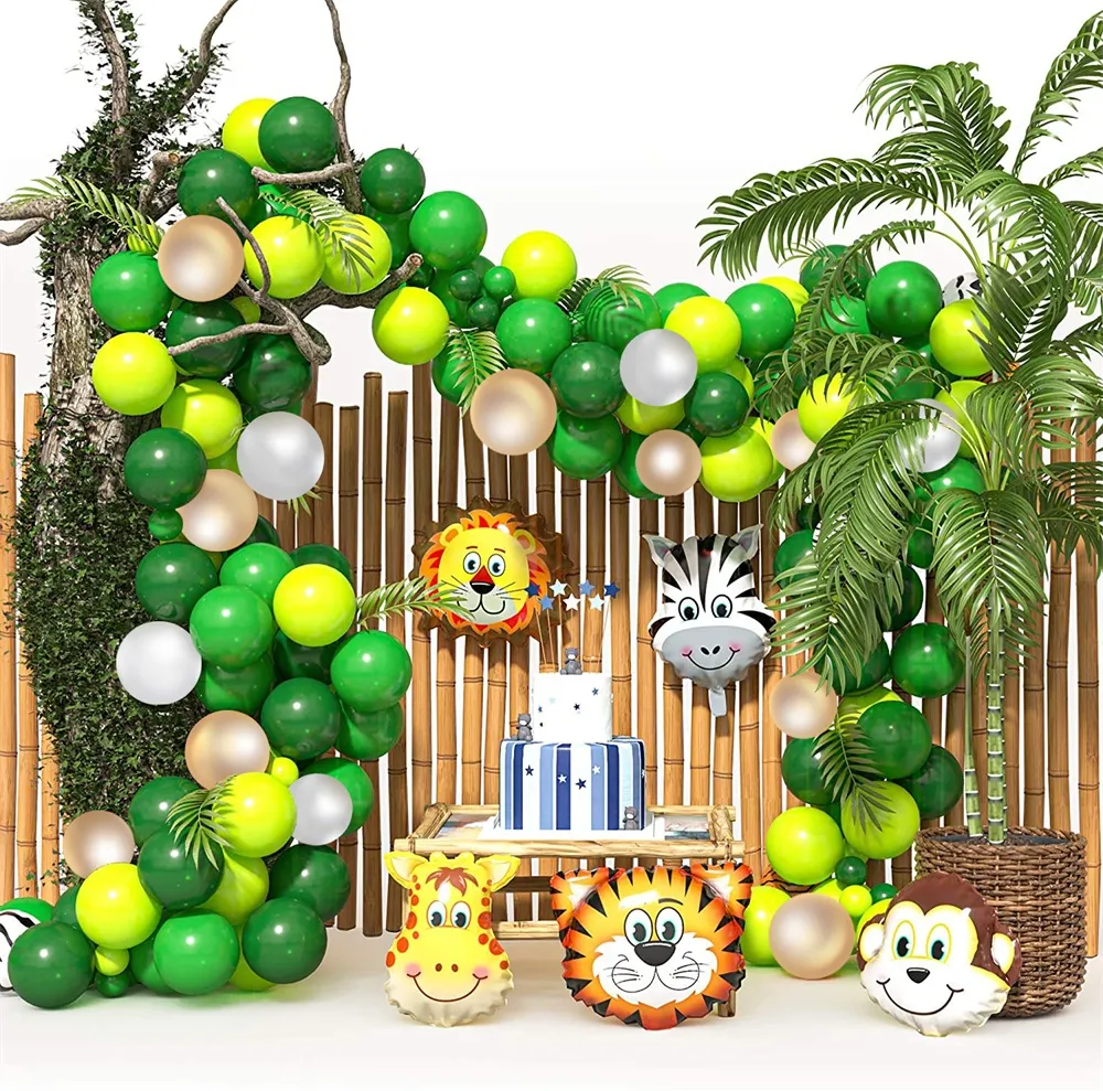 144pcs Ballons d'animaux Guirlande Kit Jungle Safari Theme Party Fournitures Fournitures Faveurs pour Enfants Boys Partie d'anniversaire Baby Douche Décorations