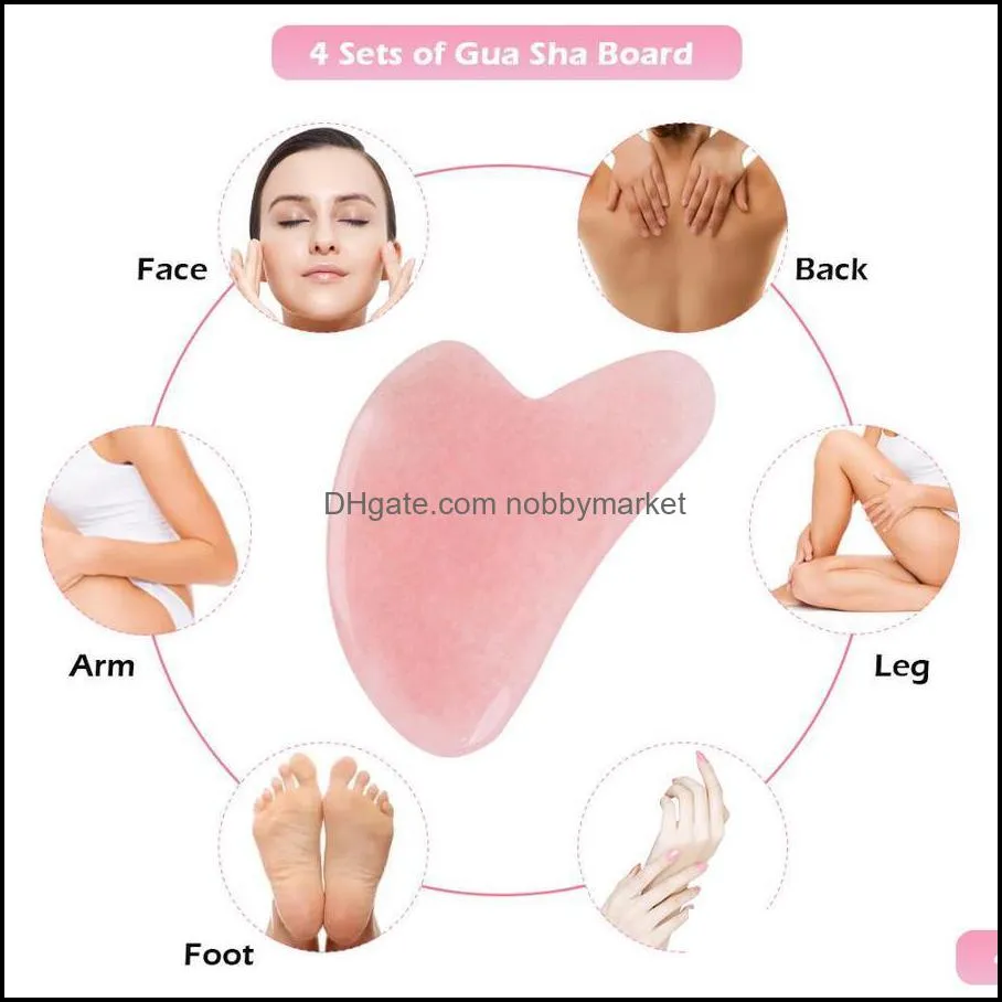 Quartz 3pcs Rose Jade Stone Heart-shaped Triangle Guasha Scraper Massage Handmade Board Anti Cellulite Wrinkle for Body O2A9