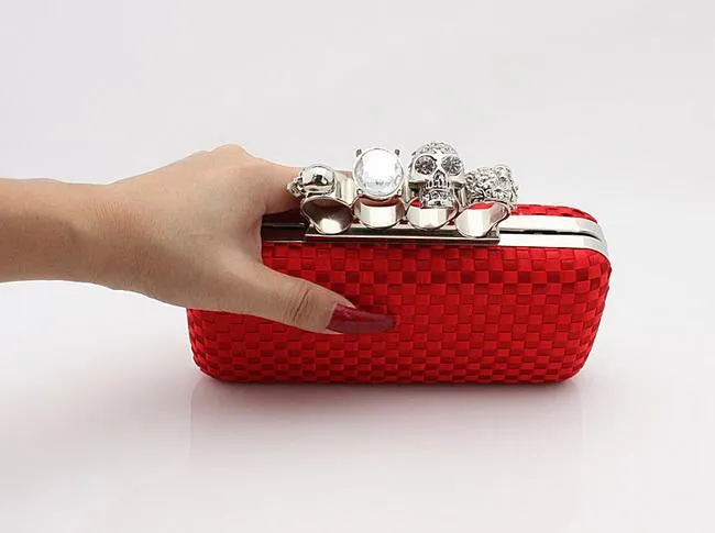 Designer-Type-4 Red Ladies Skull Clutch Knuckle Rings Four Fingers Handbag Evening Purse Wedding bag 03918b