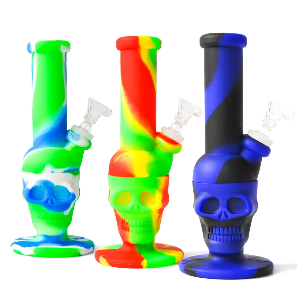 Siliconen Bong Dab Rig 8,0 inch Schedelvormige waterpijp met glazen kom, rookpijpen, waterpijpen, oliebrander