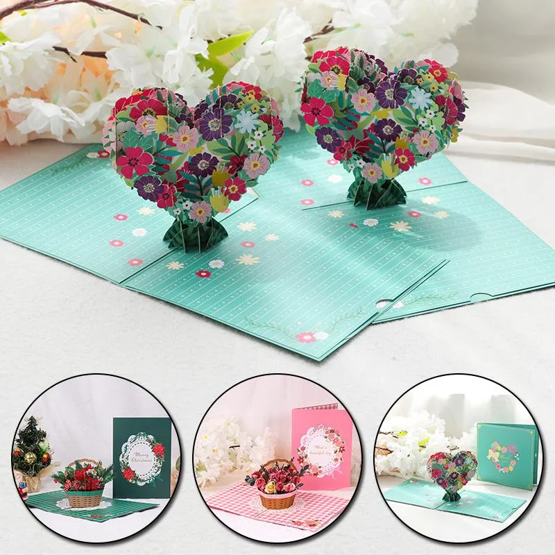 Greeting Cards 3D -Up Flowers Christmas Card Gifts Postcard Heart FlowerTree Wedding Invitations With Empty