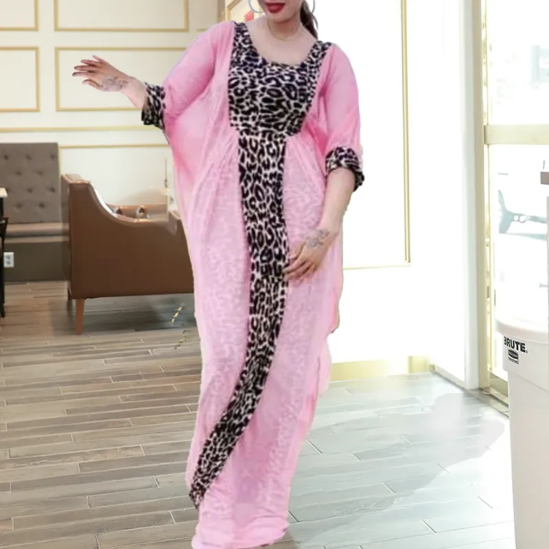 Frauen gedruckt Kleider Leopard Patchwork Maxi Feiern Ereignis Gelegenheit Afrikanische Weibliche Partei Große Größe Damen Frühling Mode XXL 210416