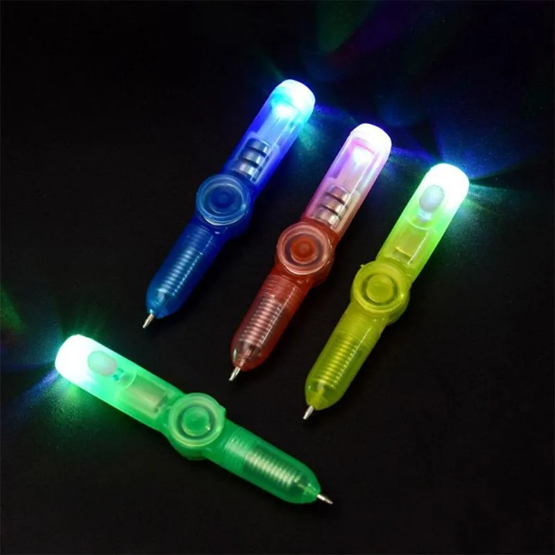 Długopisy 1 PC LED Kolorowe Luminous Spinning Pen Rolling Ball Point Materiały biurowe Dostawy Losowy kolor