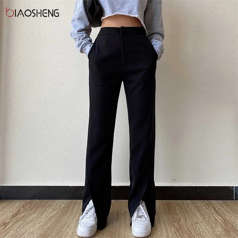 Compra Pantalones Para Mujer Moda Pantalones Sueltos Para La Bota Femenina  Cortar Pantalones Rectos De Longitud Completa Cintura Alta Casual Pierna  Ancha Pantalones Divididos 211111 Barato | Entrega Rápida Y Calidad |  Es.Dhgate