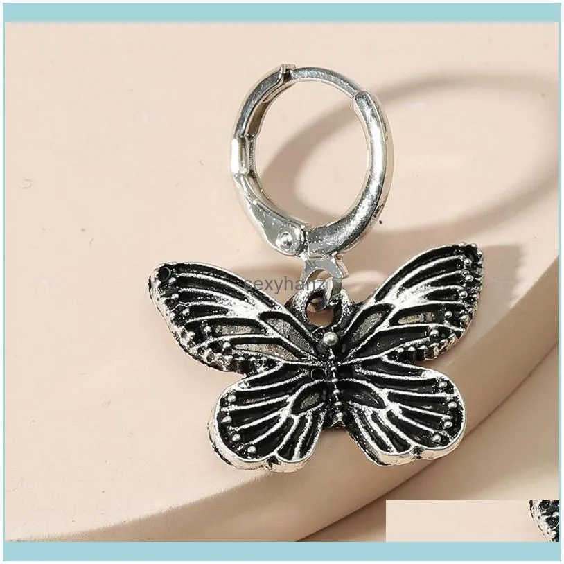 Retro Metal Butterfly Earring Buckle Charm Women Party Gift Animal Black Ear Ring European Hip Hop Dress Business Wind Earrings Jewelry