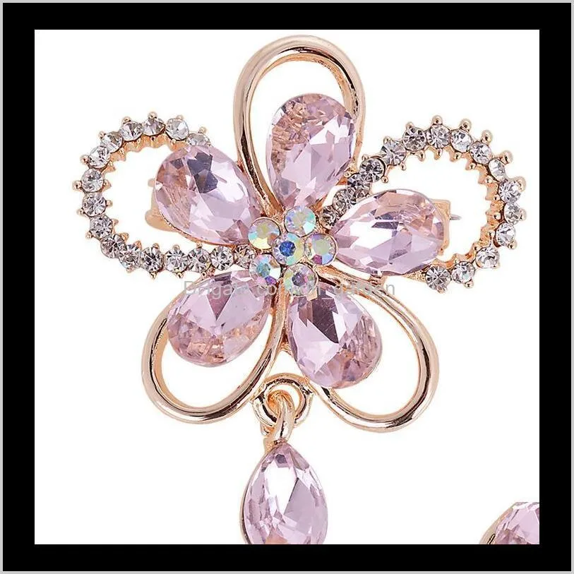 luxury crystal waterdrop brooch full rhinestone flower butterfly corsage women man wedding party jewelry dress brooches pins