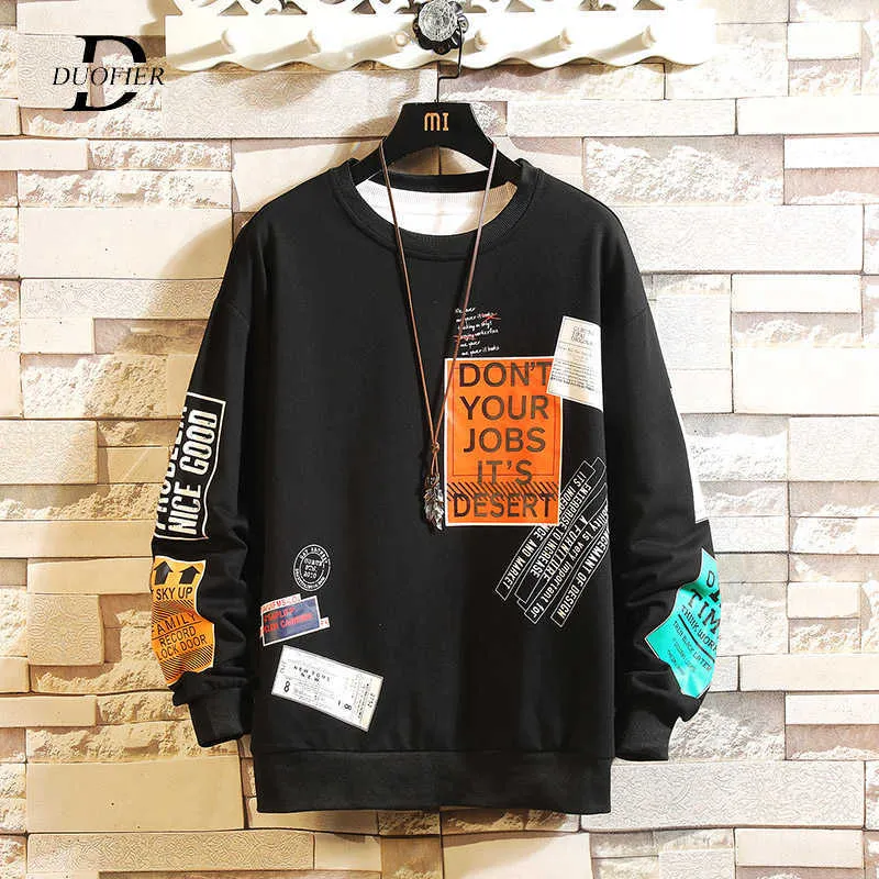 Men Sweatshirts Casual Korean Harajuku Hip Hop Oversize Hoodies Male Autumn Pattern Printing Black Sweatshirts O-Neck 210720