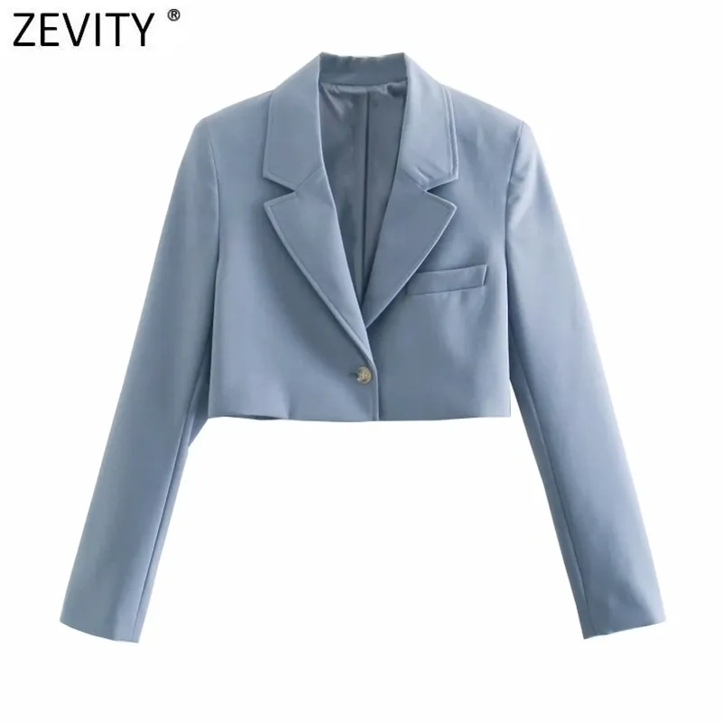 女性のファッションシングルボタン切欠き短いフィッティングブレザーコートオフィスレディースビジネススーツ女性シックな作物トップスSW715 210416