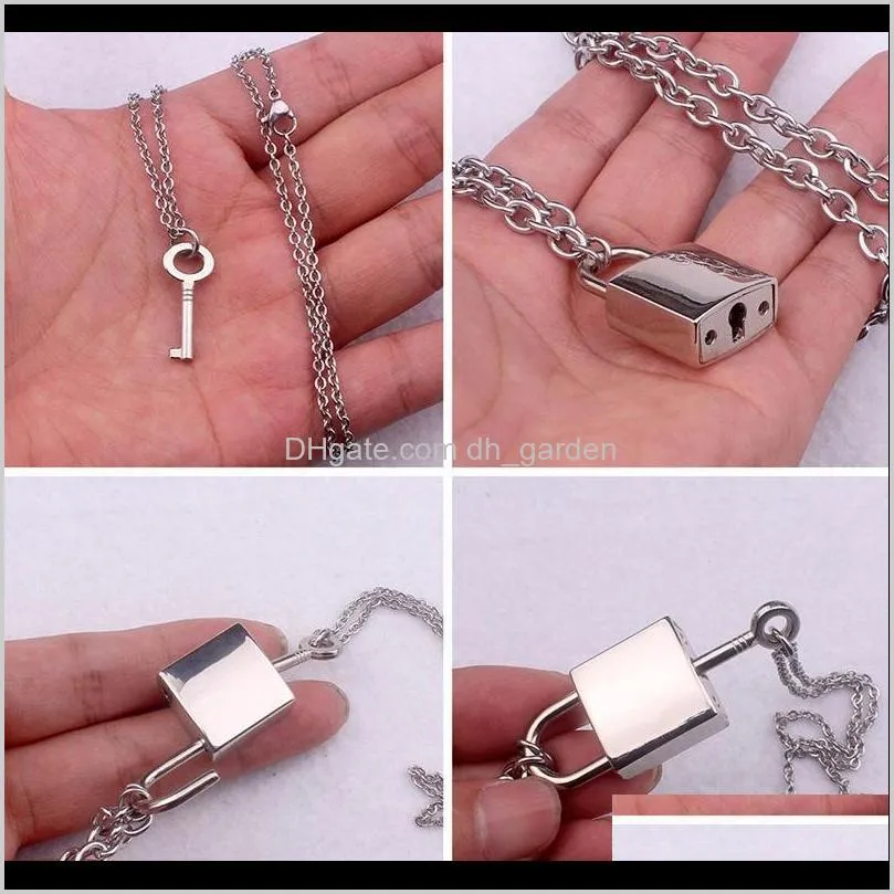 fashion key padlock pendant necklace for women men silver colour lock layered chain on the neck with punk jewelry necklaces