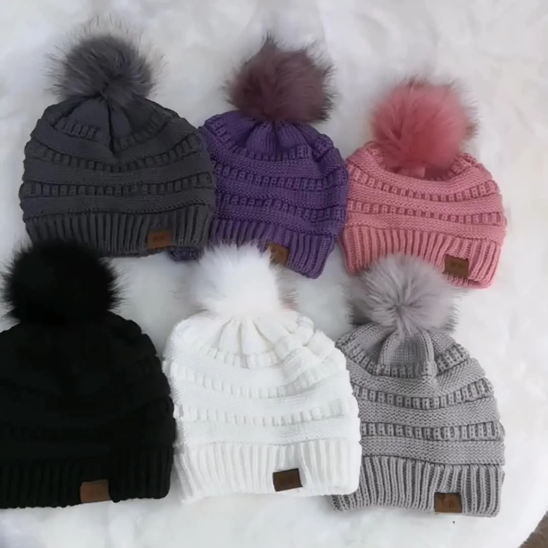 7 Styles Women Pom Pom Beanies removable Girl Winter Knitted Hats Outdoor Detachable Pompom Hat Knit Cap M4024