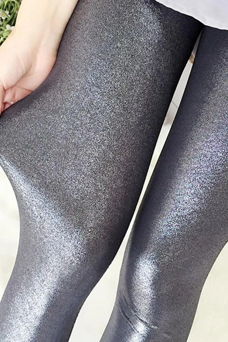 Leggings De Mujer Mujeres Plateadas Brillantes Medias Metálicas