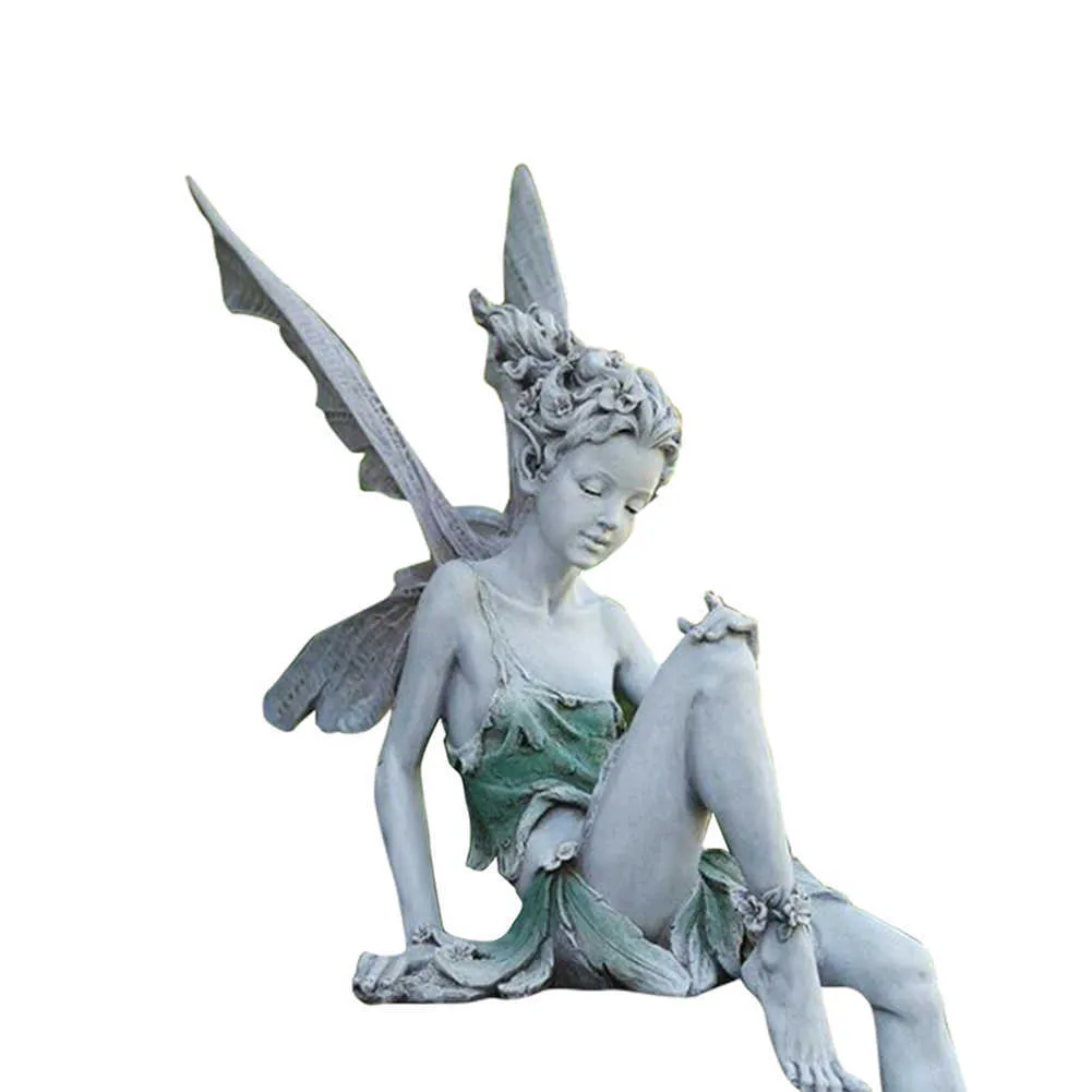Fleur Fée Sculpture Jardin Aménagement Paysager Cour Art Ornement Résine  Turek Assis Statue Extérieur Ange Figurines Artisanat, 22 * 11 * 9 cm