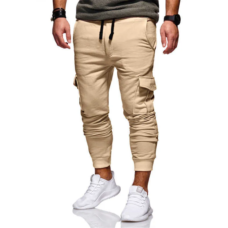 Brand Men's Pants Hip Hop Harem Joggers Pants Male Trousers Men Joggers Solid Multi-pocket Pants Elastic Waist Sweatpants X0615