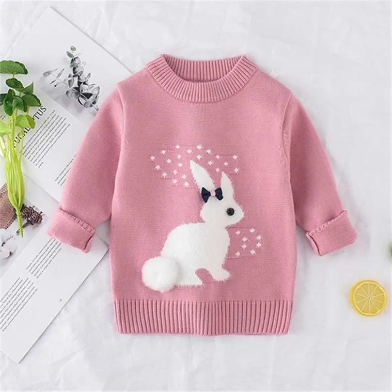 Arrival girl Sweater Children Clothing rabbit Pattern Knitted Baby girls Pullover Knitwear 1-5T Kids 211104