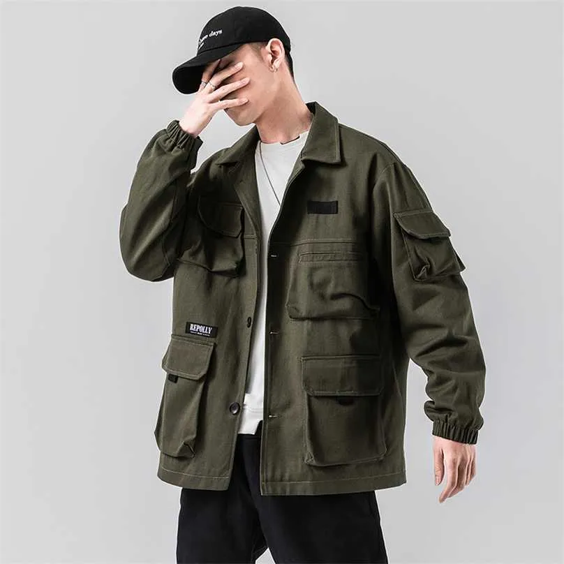 Marca de primavera para hombre, chaqueta informal, abrigo de algodón puro lavado para hombre, ropa de marca, chaquetas de bombardero verde militar, abrigos de carga para hombre 211217