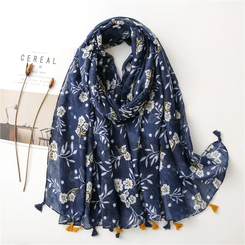 Kvinnor Lyx Viskos Scarf Garden Floral Tassel Shawl Wrap Pashminas Stole Muslim Hijab Sjaal 180 * 90cm