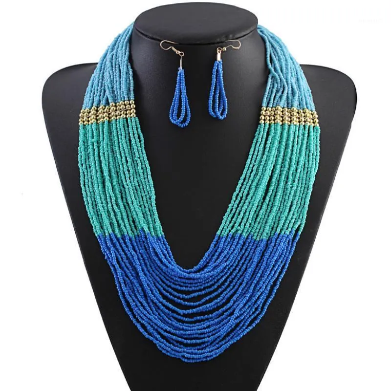 Örhängen Halsband Etnisk Akryl Strand Bohemian Set Multi Layer African Pärlor Halsband Geometriska Guld Boho Smycken Satser för Kvinnor