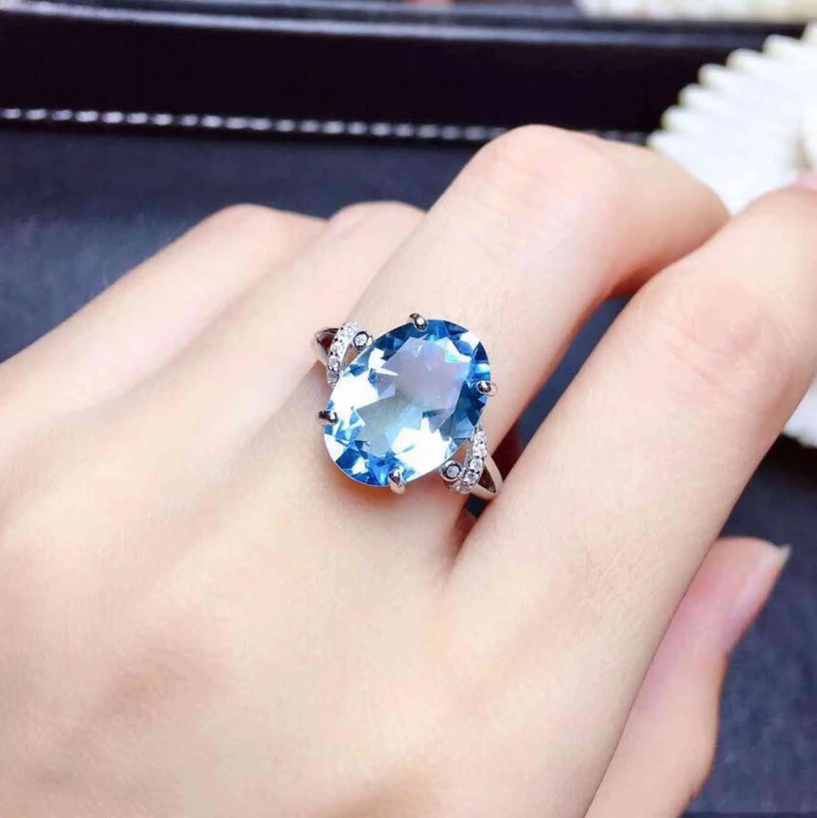 JOINER 2021luxury big blue cz stone rings square tear drop zirconia sier plated jewelry for women wedding engagement