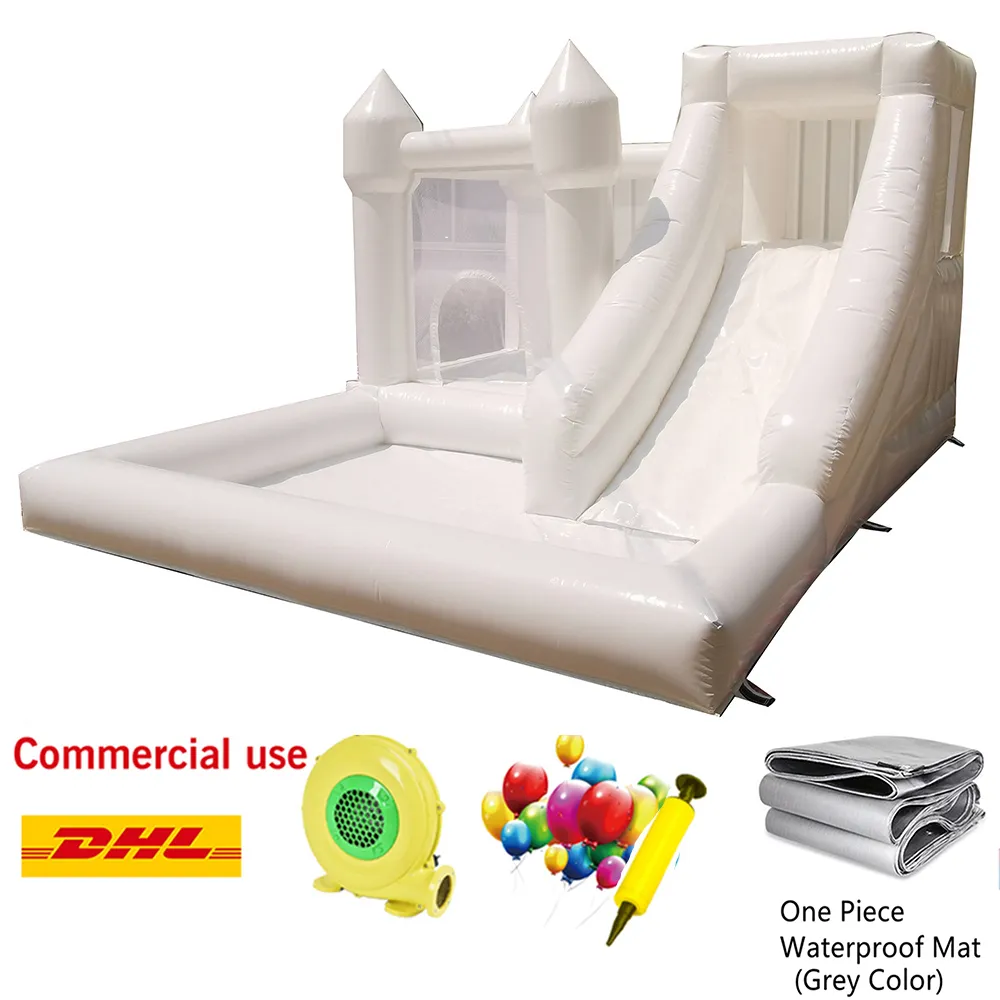 Aluguel inflável branco azul rosa bounce house bouncer castles slide wedding salto salto no castelo com poço de bola para