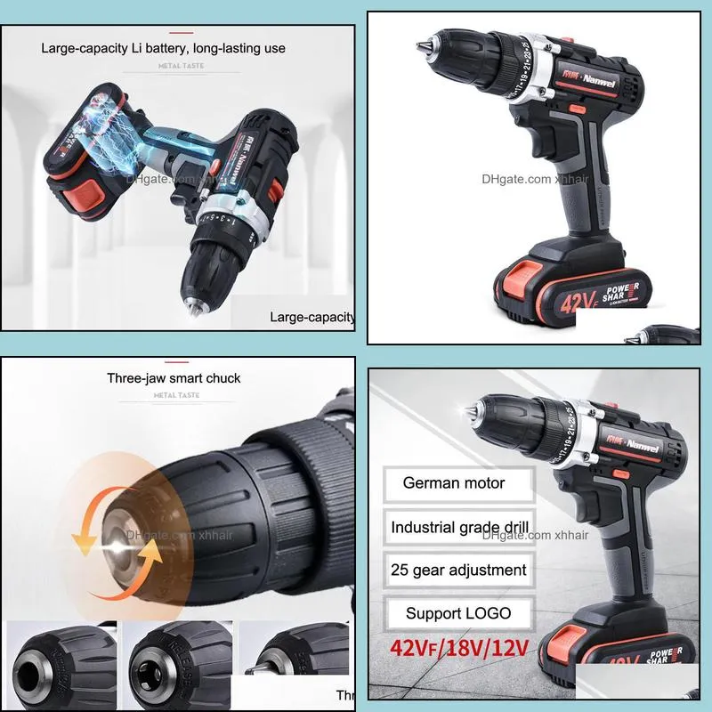 2Speeds Electric Drill Cordless Screwdriver 21V 18V 12V Lithium Battery Cordless Drill Mini Drill Cordless Screwdriver Power Tool BC